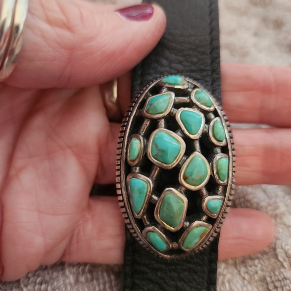 Barse Turquoise, 925, and Black Leather Bracelet - Picture 4 of 6